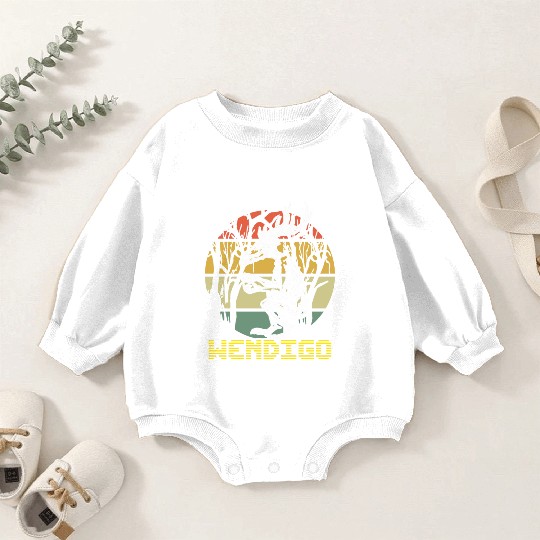 Vintage Folk Wendigo Halloween Cryptid Monster Baby Romper Sweatshirts
