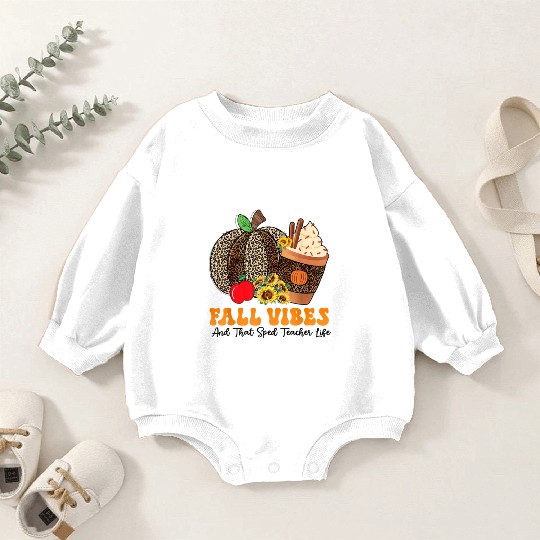 Groovy Fall Vibes Teacher Life Pumpkin Baby Romper Sweatshirts