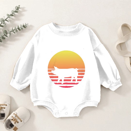 Farm Animal Lover Farmer Gift Retro Vaporwave Pig Baby Romper Sweatshirts