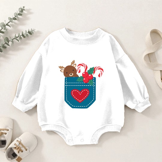 Christmas moose peppermint pocket Baby Romper Sweatshirts