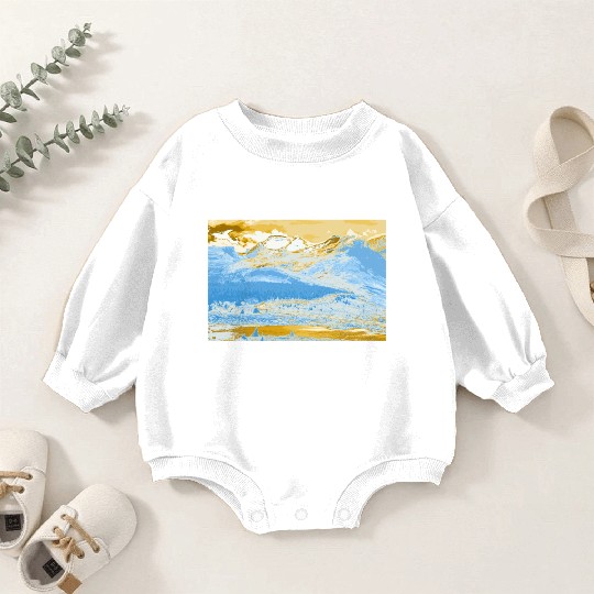 Golden Blue Mountain Lake Baby Romper Sweatshirts