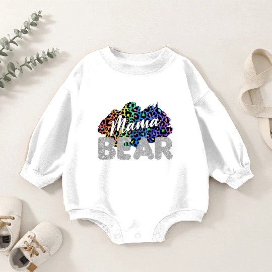 Mama Bear Leopard Silver Glitter Baby Romper Sweatshirts