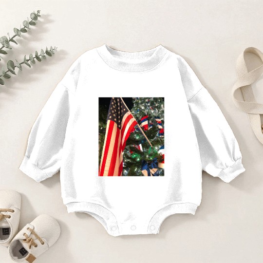 Patriotic Christmas US Flag In Christmas Tree Baby Romper Sweatshirts