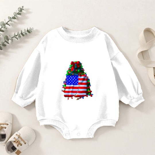 Patriotic Christmas US Flag Christmas Tree Baby Romper Sweatshirts