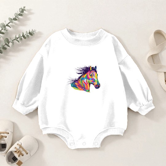 Colorful pop art horse portrait - pony Baby Romper Sweatshirts