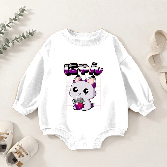 Asexual Pride Kawaii Cat Strawberry Milk Asexual F Baby Romper Sweatshirts