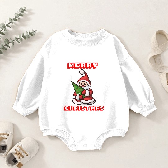 Merry Christmas I Xmas I 8 Bit Pixelated Santa Baby Romper Sweatshirts