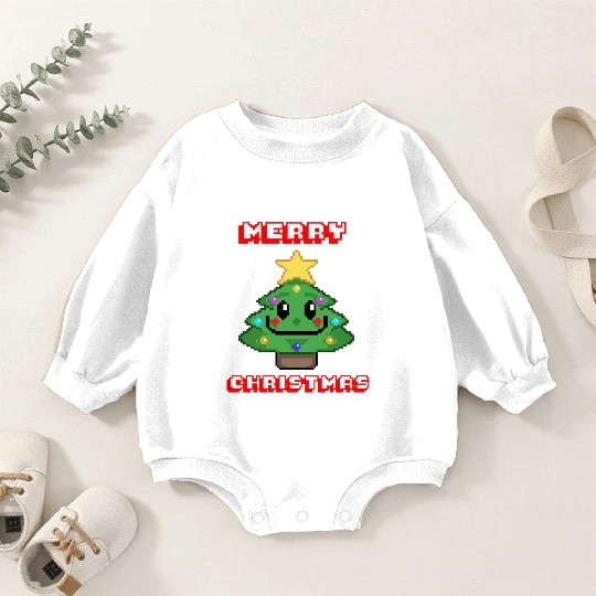 Merry Christmas I Xmas I 8 Bit Pixelated Baby Romper Sweatshirts