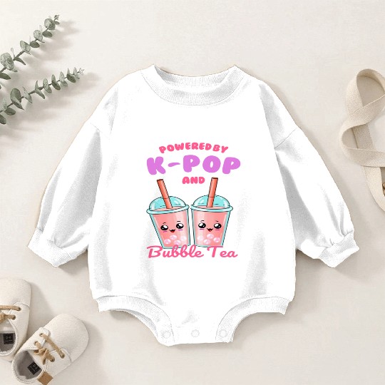 Powered By K POP And Bubble Tea Baby Romper Sweatshirts
