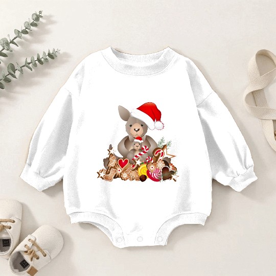 cute kangaroo for christmas with santa hat Baby Romper Sweatshirts