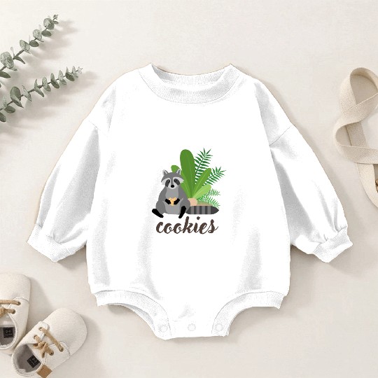 Cute with a raccoon and chocolate chip cookies Baby Romper Sweatshirts