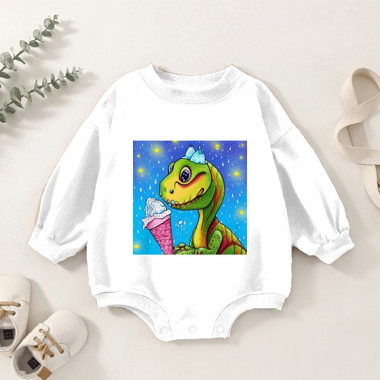 happy dinosaur love ice cream Baby Romper Sweatshirts