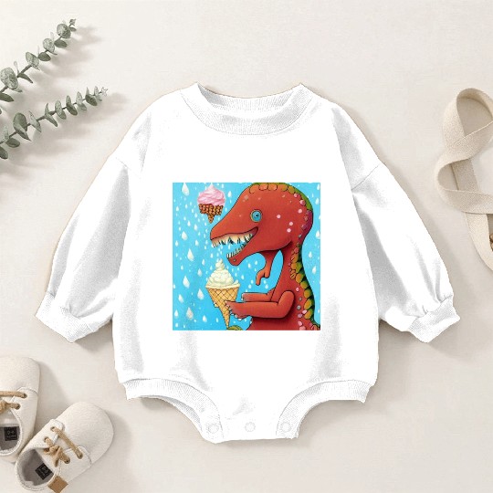 happy dinosaur love ice cream Baby Romper Sweatshirts