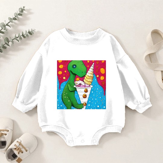 happy dinosaur love ice cream Baby Romper Sweatshirts
