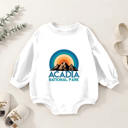 Cool Vintage Retro Acadia National Park Mountain Baby Romper Sweatshirts