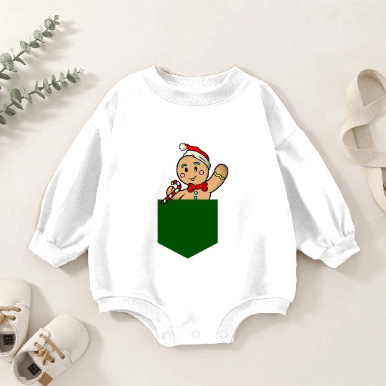 Christmas gingerbread man in breast pocket gift Baby Romper Sweatshirts