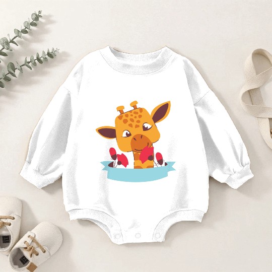kawaii funny cute baby giraffe smells flowers Baby Romper Sweatshirts