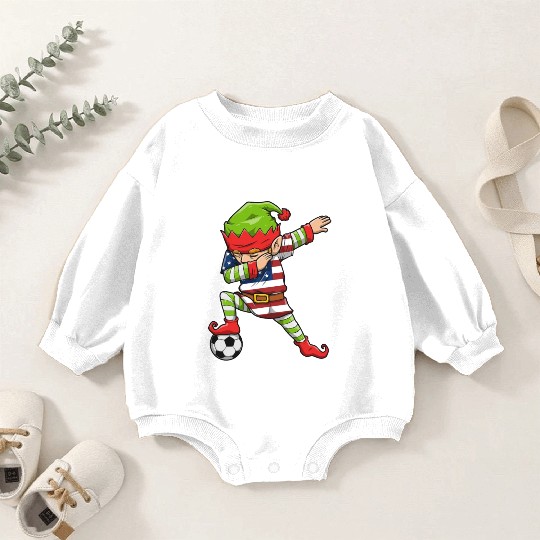 Soccer Boy Dabbing Elf Squad Christmas Jersey Baby Romper Sweatshirts
