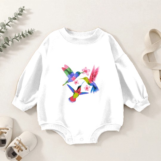 Rainbow Hummingbird Watercolor Colorful Bird Lover Baby Romper Sweatshirts