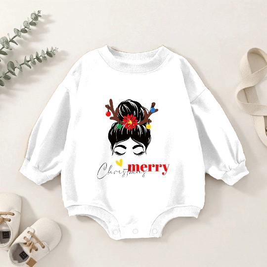 Funny Christmas girl with a red rose for new years Baby Romper Sweatshirts
