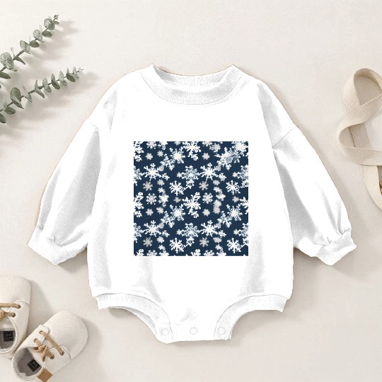 Snow pattern on navy blue background Baby Romper Sweatshirts