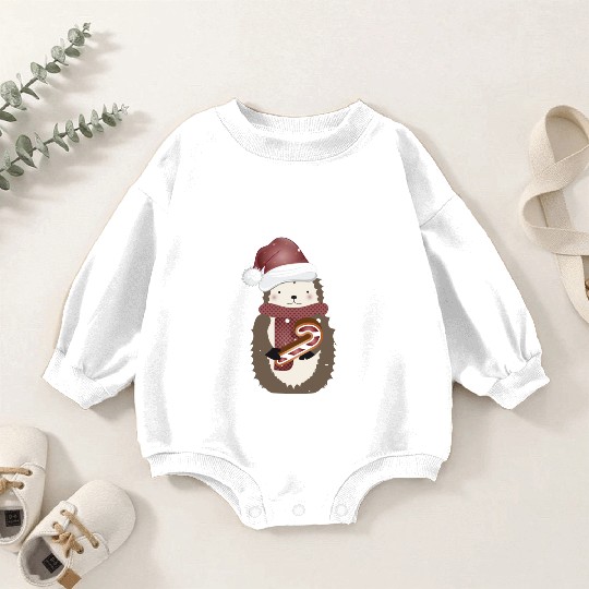 cute hedgehog for christmas with candy cane Baby Romper Sweatshirts