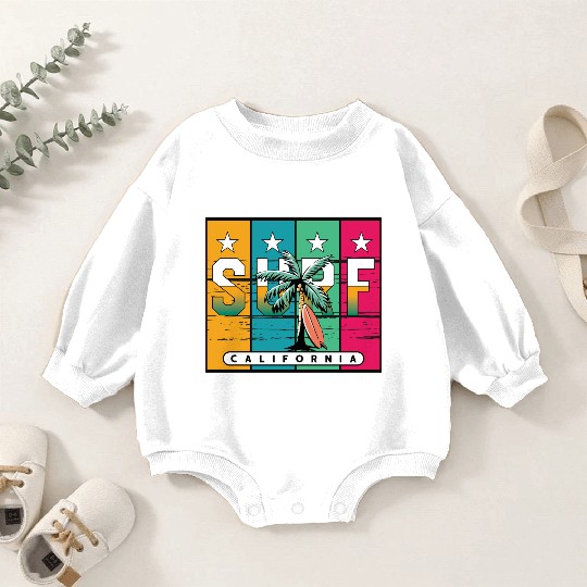 Surfing Cali Beaches Surf California Palm Tree Baby Romper Sweatshirts