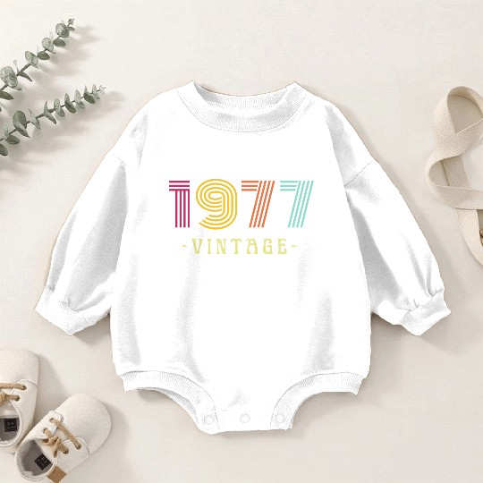Neon Rainbow Retro Birthday Year Vintage 1977 Baby Romper Sweatshirts
