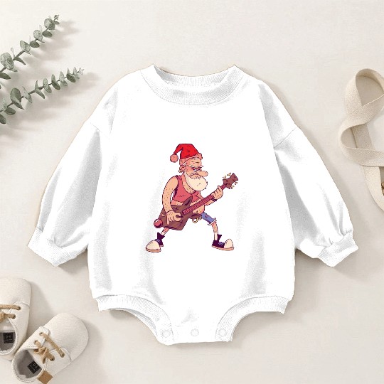 Bass Guitar Player Santa Claus Bass Guitarist Sant Baby Romper Sweatshirts
