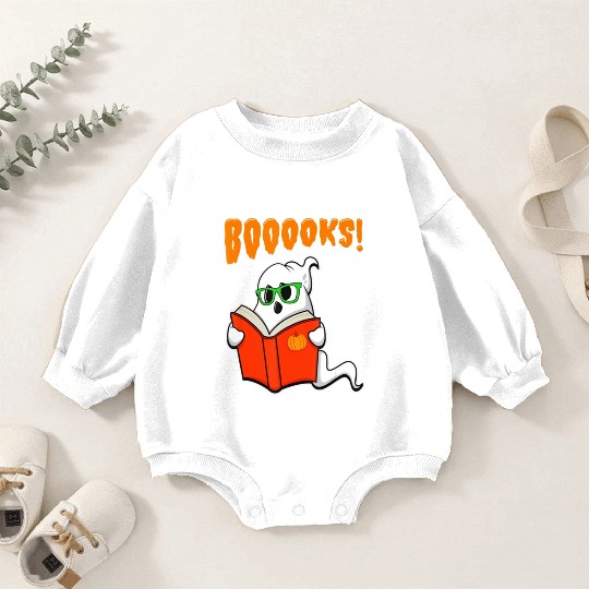 Funny Teacher Halloween Ghost Books Reading Baby Romper Sweatshirts