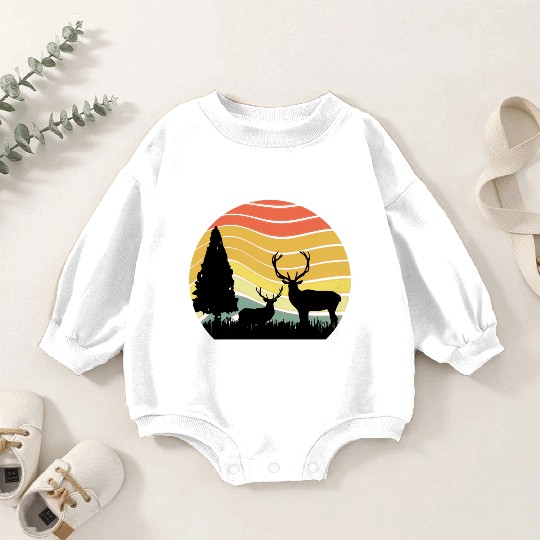Sunset sunrise nature deer in the zoo Baby Romper Sweatshirts