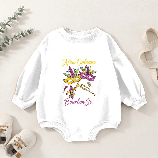 French New Orleans Mardi Gras Souvenir Bourbon Str Baby Romper Sweatshirts