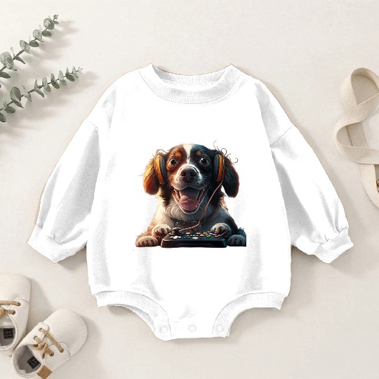 Funny Dog Playing Video Game Baby Romper Sweatshirts