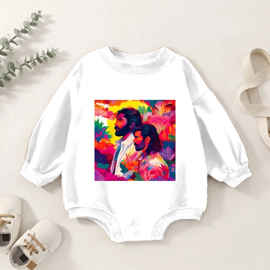 Two men standing in colorful psychedelic nature Baby Romper Sweatshirts
