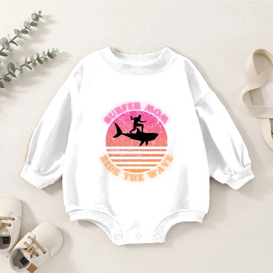 Surfer Mom Ride the Wave Shark Sunset Neon Baby Romper Sweatshirts