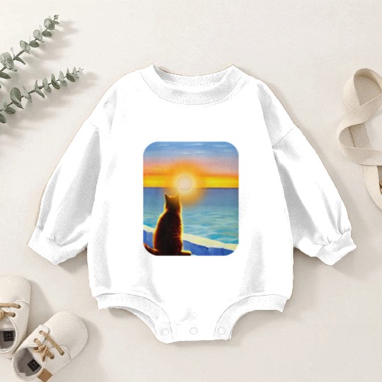 Cat watching sunset Classic Baby Romper Sweatshirts