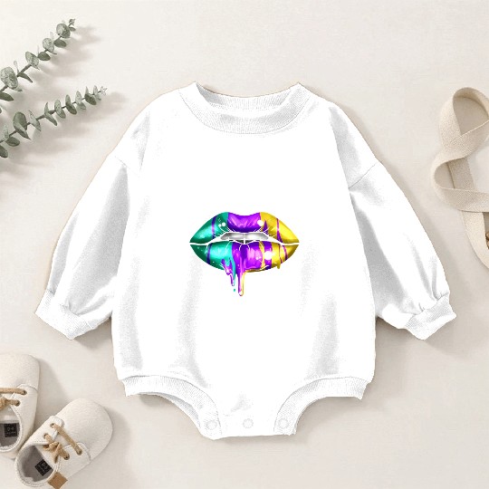 Big Lips In Green, Purple And Yellow Golden For Baby Romper Sweatshirts