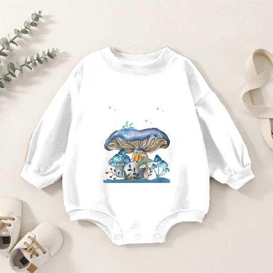 Pastel Blue Mushrooms Baby Romper Sweatshirts