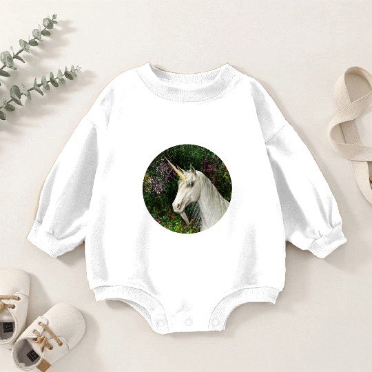 Magical Unicorn Surrounded by Wildflowers Baby Romper Sweatshirts
