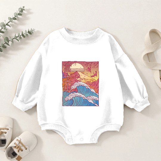 LoFi Vaporwave Kanagawa Wave Fuji Aesthetic Japan Baby Romper Sweatshirts