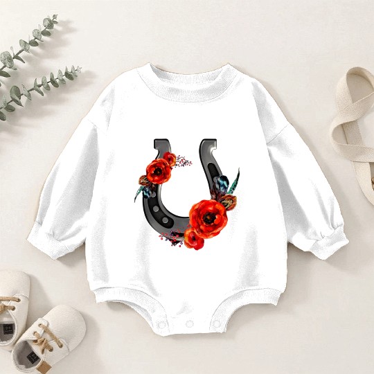 Floral Horseshoe With Poppies Baby Romper Sweatshirts