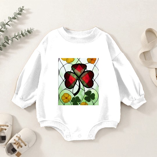 Red plaid Shamrock with Yellow Poppies (AI Art) Baby Romper Sweatshirts