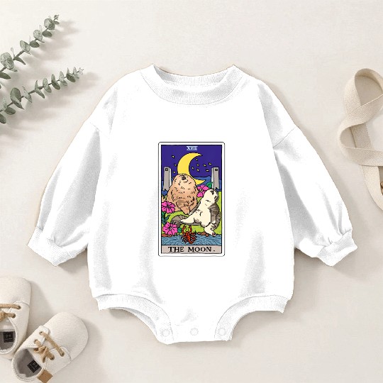 Tarot Card Crescent Moon And Cat Howl at the Moon Baby Romper Sweatshirts