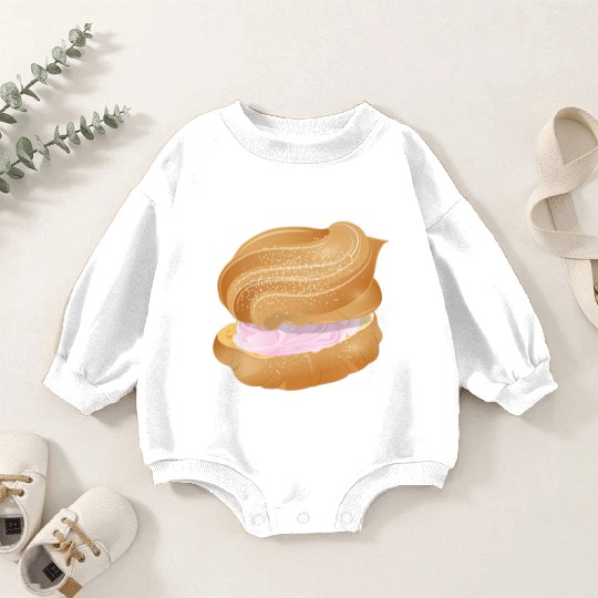 cream puff filled with pink cream illustration Baby Romper Sweatshirts