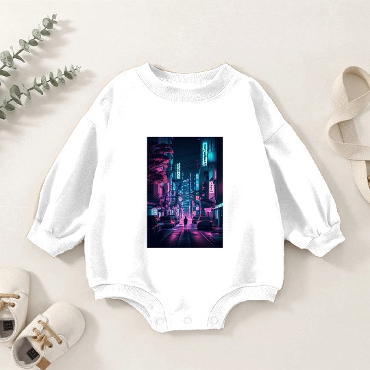 Tokyo Japan Japanese Aesthetic Graphic Night Scene Baby Romper Sweatshirts