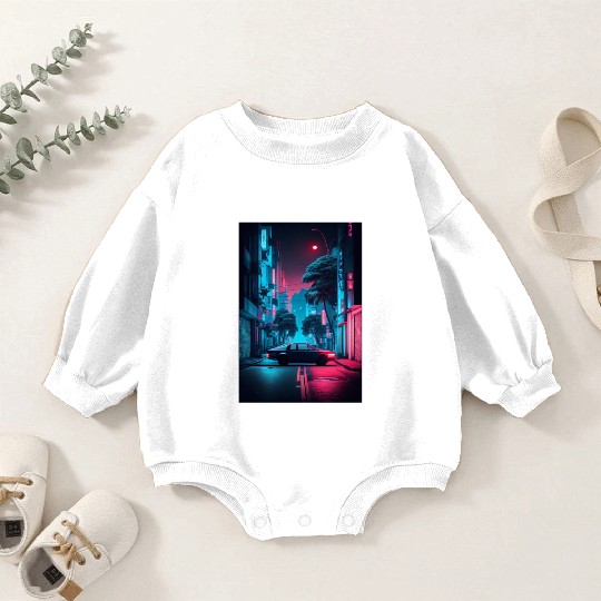 Tokyo Japan Japanese Aesthetic Graphic Night Scene Baby Romper Sweatshirts