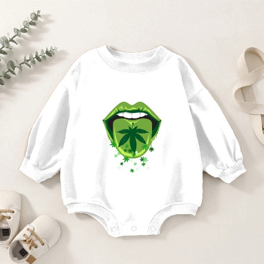 Marijuana Smoker Pot Leaf Tongue Green Lips Love W Baby Romper Sweatshirts