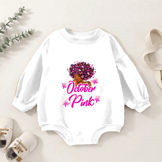In October We Wear Pink African American Women Bre Baby Romper Sweatshirts