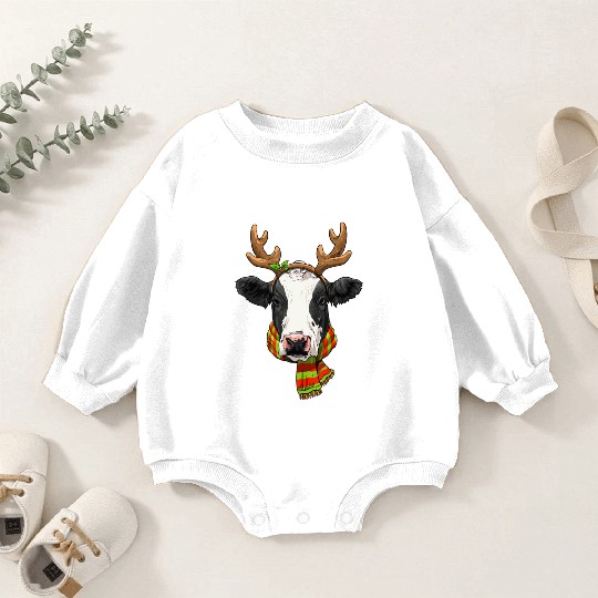 Cow Christmas Santa Clause ReindeerCow Lover Farme Baby Romper Sweatshirts
