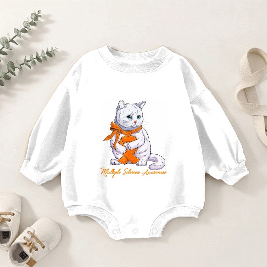 Multiple Sclerosis MS Awareness Cute Cat Wear Oran Baby Romper Sweatshirts